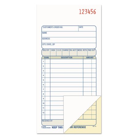 ADAMS BUSINESS FORMS Sales Book, 3 3/8x6 11/16, Carb, 2Part DC3705